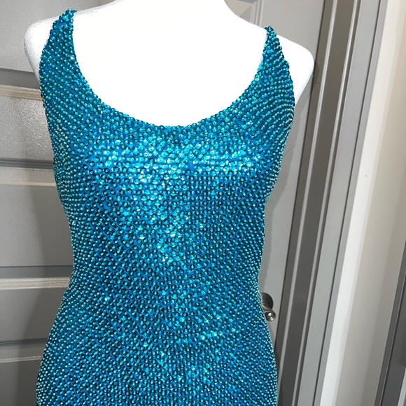GENE SHELLY'S Elegant Teal Sequin Dress - Picture 2 of 13